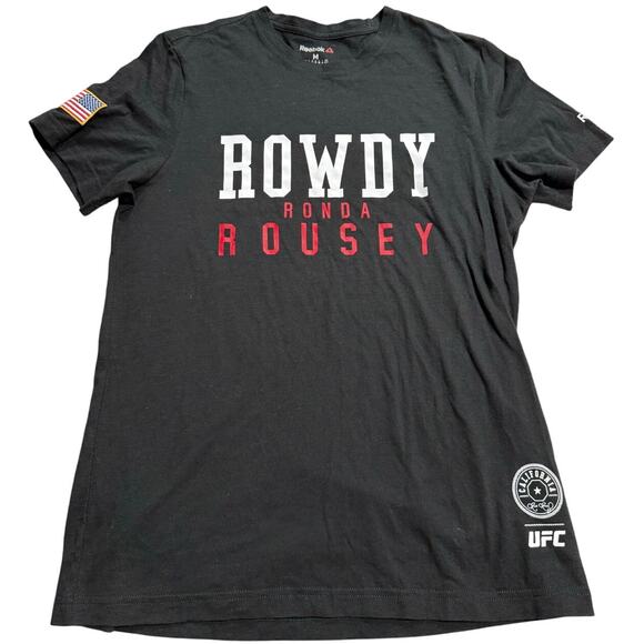 Reebok Rowdy Ronda Rousey T-Shirt Tee UFC Womens Size Medium American Flag Black - Picture 1 of 12